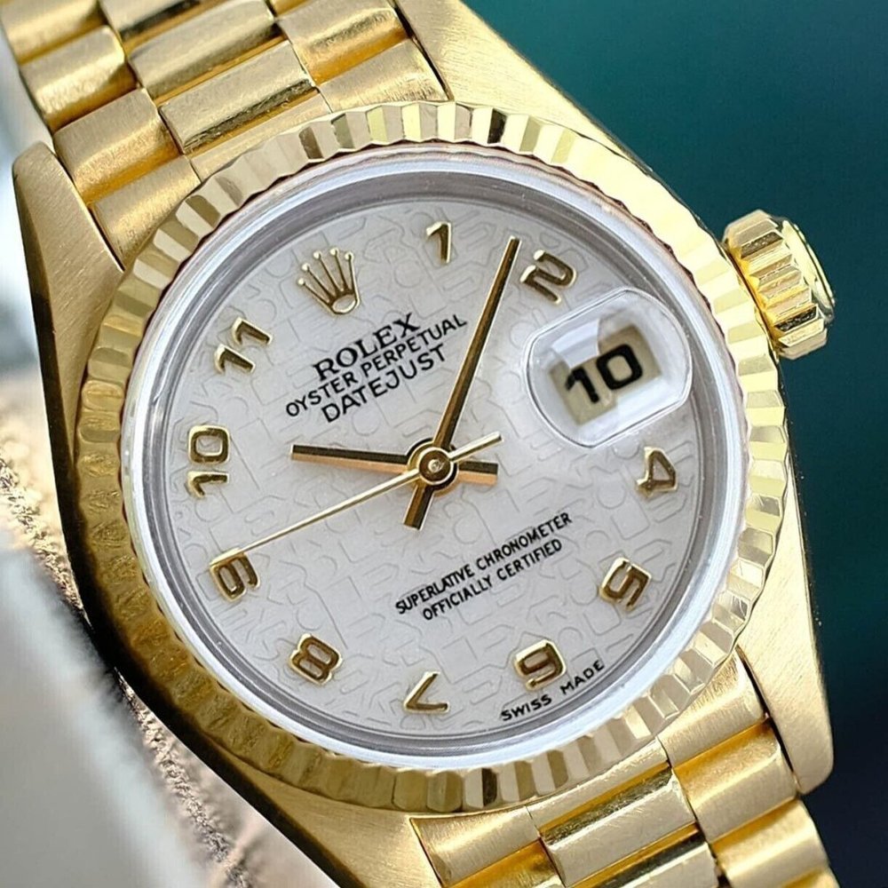 ROLEX DATEJUST LADIES 18K SOLID YELLOW GOLD PRESIDENT WATCH BEIGE DIAL 69178